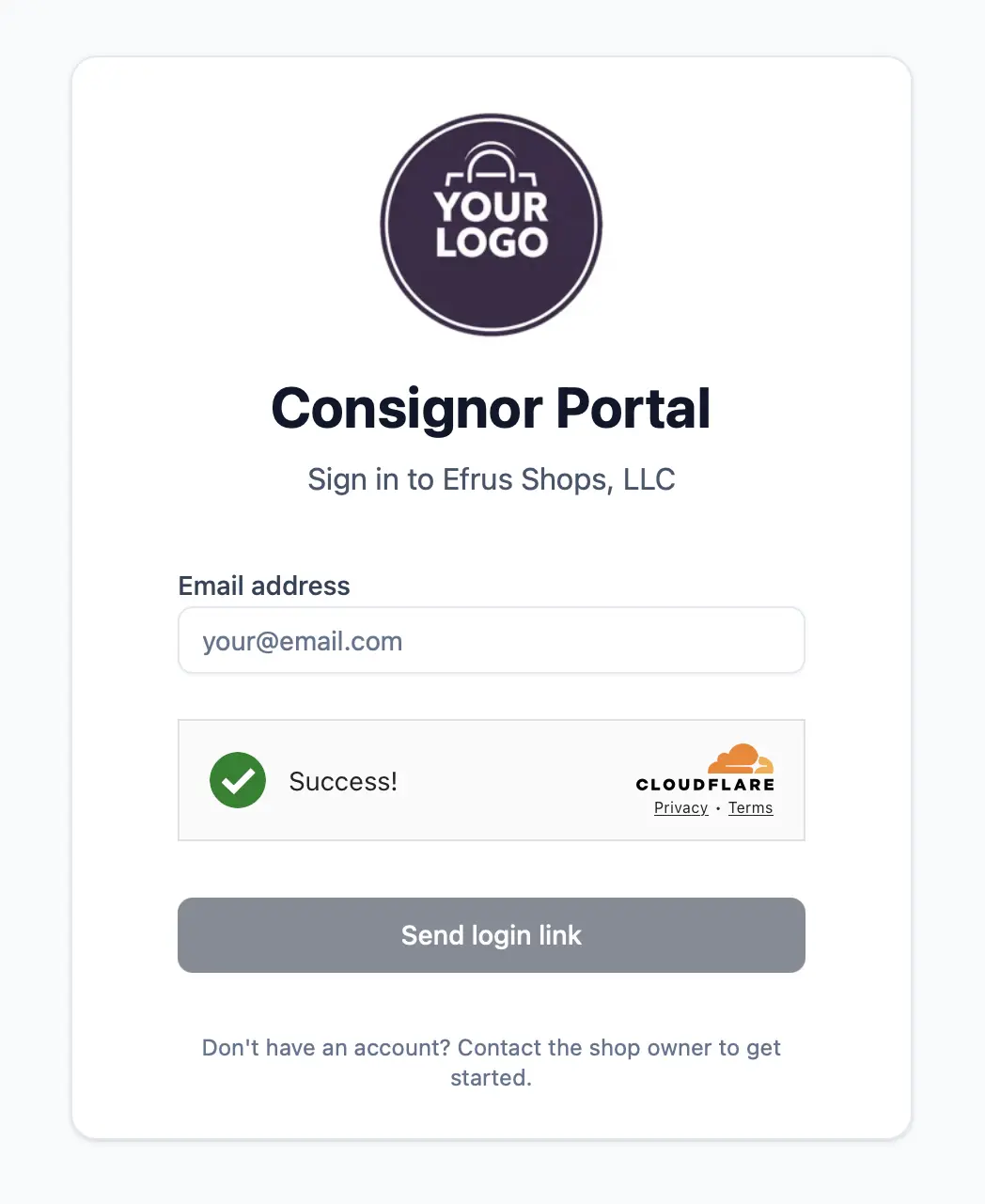 Branded consignor portal login page
